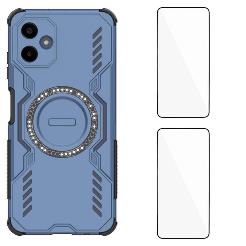 For Samsung Galaxy A06 4G Magnetic Case WANLONFENG DJ Series PC TPU Phone Cover with 2Pcs Tempered Glass Film