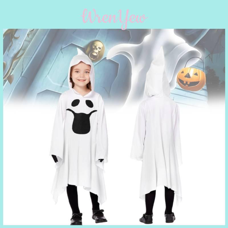 Soft Polyester White Ghost Stage Costume For Kids Ideal For Halloween Cosplay And Dance