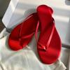 Whole cowhide~ niche flip-flops red summer wear seaside beach ladies flat-bottomed slippers pinch women's black