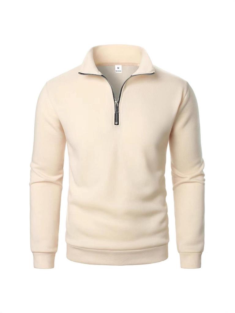 2025 Men's Half-Zip Stand-Up Collar Casual Solid Color Fashion Hoodie with Long Sleeves and Plus Velvet