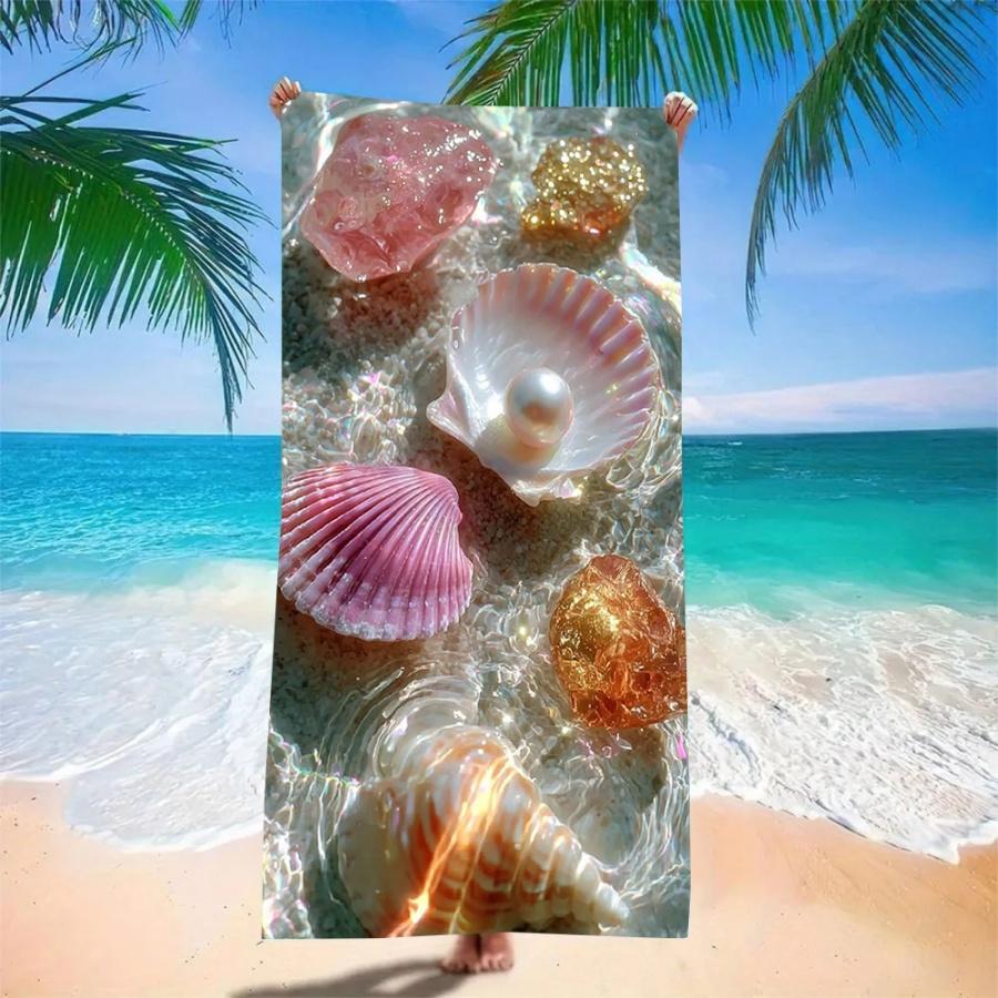 Microfiber Quick Dry Beach Towel - Seashell Pearl Water Pattern, Soft Lightweight Sandless Travel Blanket for Swimming, Gym, Spa