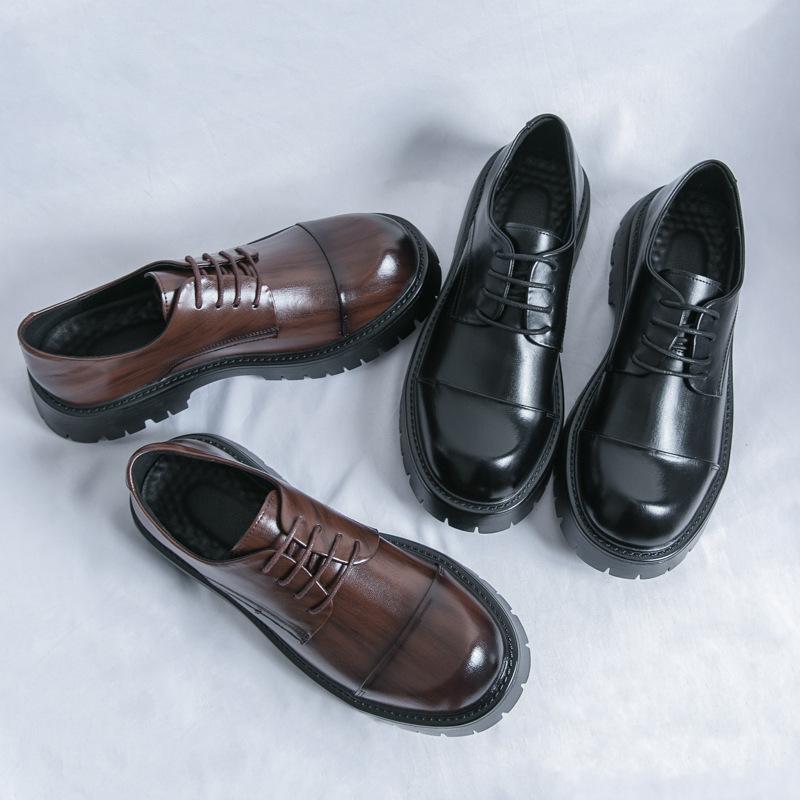 Large Size Spring and Autumn New Leather Shoes Men's Platform Derby Shoes British Style Trend Men's Shoes Leather Shoes One Piece 2025