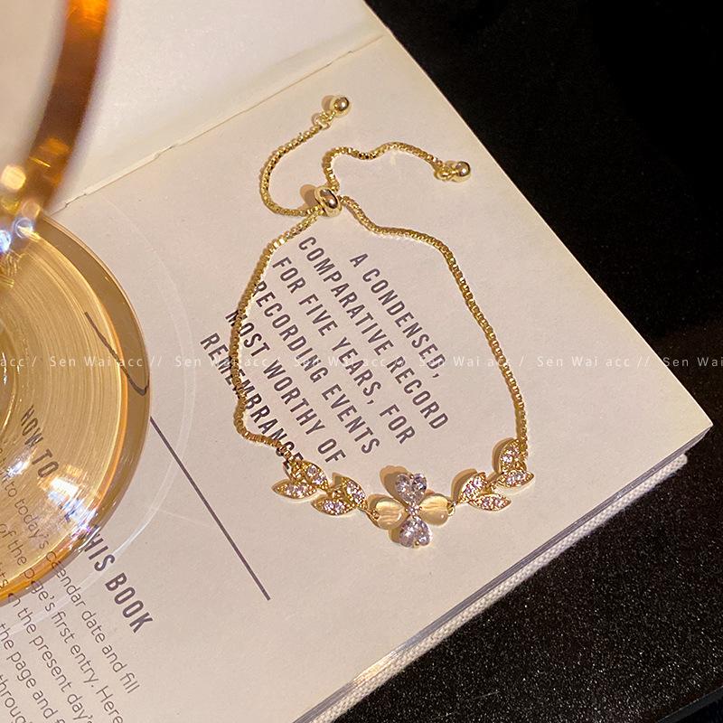 Micro-inlaid Zircon Four-leaf Love Bracelet Women's Light Luxury Temperament Pull-out Bracelet Jewelry