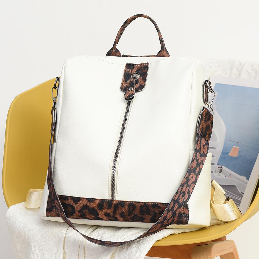 Rucsac de damă din piele moale cu imprimeu leopard, rucsac antifurt