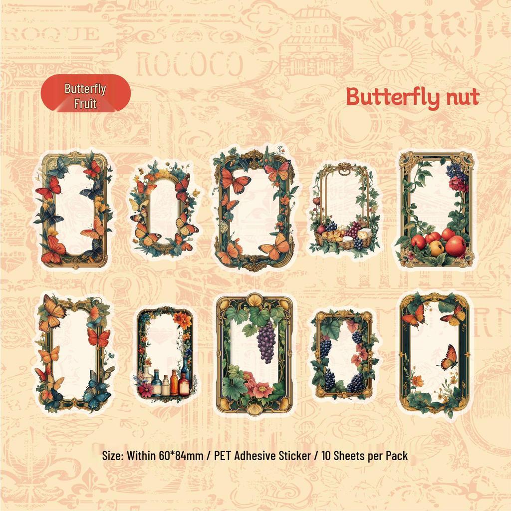Retro Floral Border Handmade Journal Stickers - PET Material DIY Pack