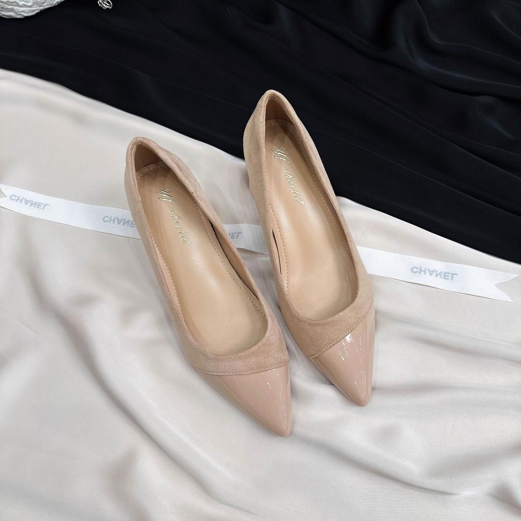 Splicing Tip Height Increase 7cm Thick Heel Single Shoes Women 2025 Early Autumn New Fairy Wind Is Not Tired Feet Shallow Mouth High Heels