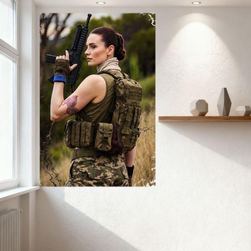 Sexy Military Woman with Rifle Tin Sign Vintage Metal Poster for Home Bar Pub Wall Decor, Outdoor Training Theme Iron Painting