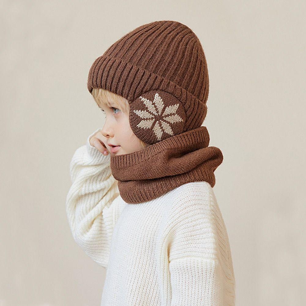 2Pcs/Set Ear Protection Kids Beanie Caps Fleece Beanie Hat Scarf Knitted Scarf Cap Boys Girls