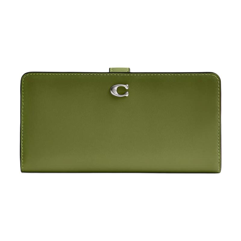 COACH Skinny Wallet old Metal Hardware Snap Fastening Calfskin Wallet Women s Dark Lime dark lime green золотой