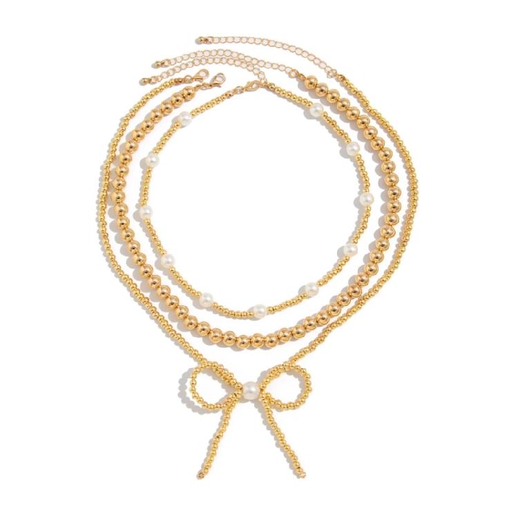 Necklace with Unique Bowknot Charm Elegant Pearls Beaded Neckchain Stylish Bowknot Pendant Necklace for Gatherings 1 золотой