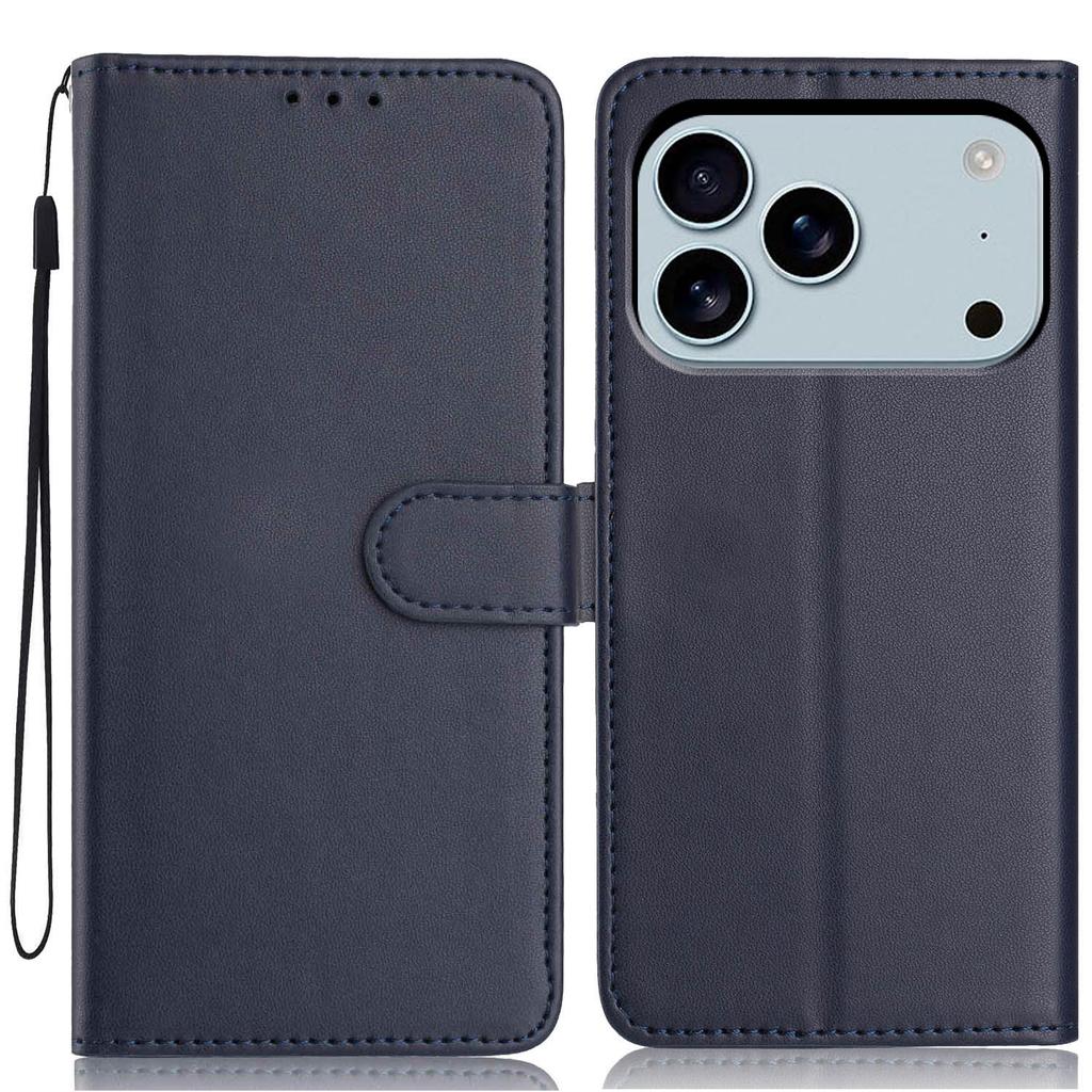 For iPhone 17 Pro Max Wallet Case with Strap/Multiple Card Slots Solid Color Leather Stand Phone Cover