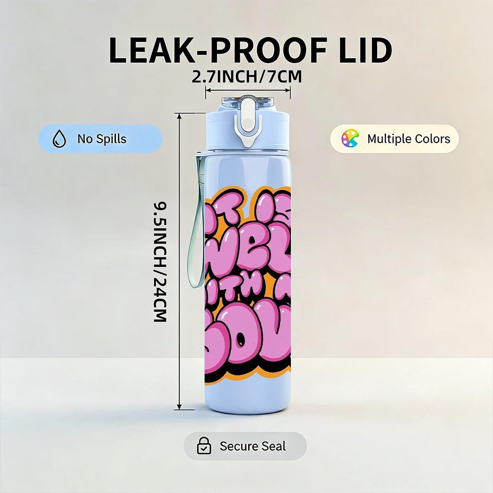 1PC It Is Well With My Soul Retro Lettering Art 750ml Color Plastic Sports Water Bottle Leakproof Flip Straw Lid Suitable for Sports Office Home Use