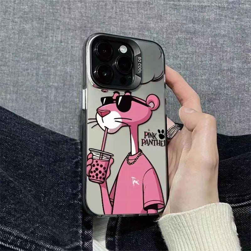 Pouzdro na iPhone s motivem Růžového pantera pro modely 12-16 Pro/Pro Max