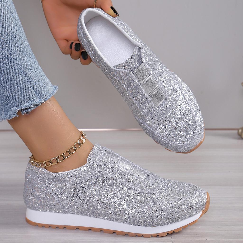 Large Size Single Shoes Cross-border New Sequined Flat Bottom Round Head Lazy Shoes Sports and Leisure Women's Shoes