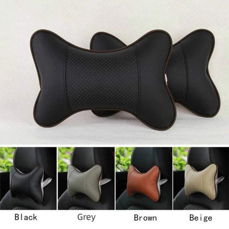 2Pcs Leather Knitted Car Pillows Headrest Neck Rest Seat Accessories Auto Safety Pillow Car Neck Pillow Car Headrest