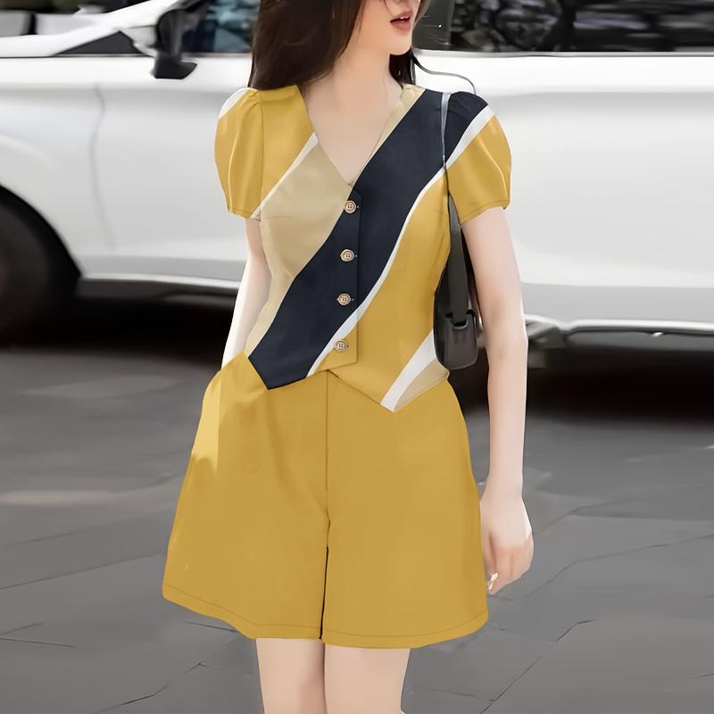 ZANZEA Women Short Sleeve Print Blouse and Shorts Summer Two Piece Suit Sets