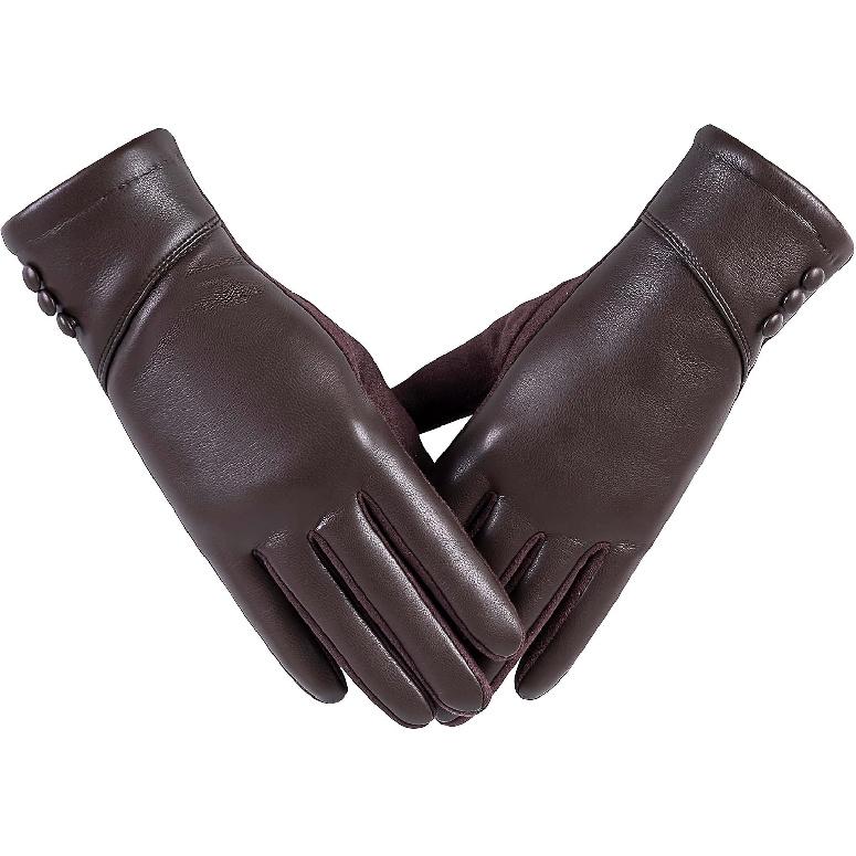Winter Leather Gloves Women, Warm Wool Lining Touchscreen Texting
