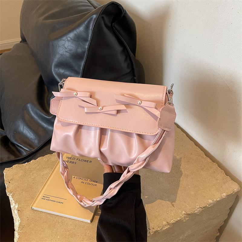 Korean Version of Simple Design Bow Casual Personalized Bag Women's 2025 Spring and Summer New Beautiful Messenger Small Square Bag