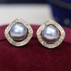 18K Gold Plated Freshwater Pearl Stud Earrings with Zircon, 8-9mm, Fashionable and Versatile for Women.