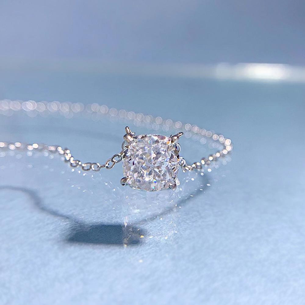 Xiancan 2023 Ice Flower Cut 7x7mm High Carbon Diamond Pendant Necklace In 925 Sterling Silver, Adjustable Length 40+5cm.