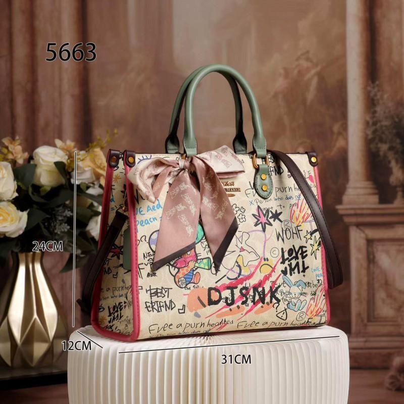 Large Capacity Tote Bag Women With Graffiti Print Soft PU Shoulder Handbag Daily Use