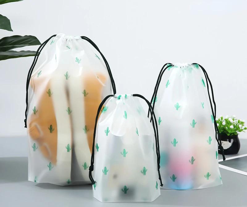 1pcs Transparent Drawstring Storage Bag Clothes Underwear Shoes Organizer Pouch Travel Toiletries Cosmetic Cartoon Storage Bag