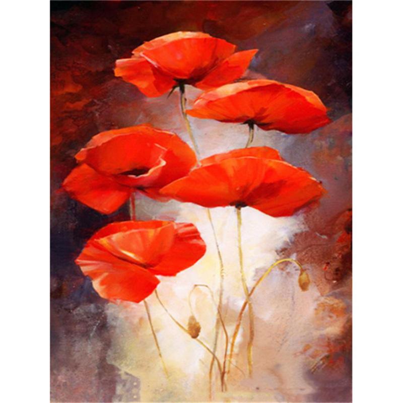 DIY Diamond Painting The Red Flowers Cross Stitch Kit Mosaic Art Diamond Painting Full Circle Diamond Home Decoration