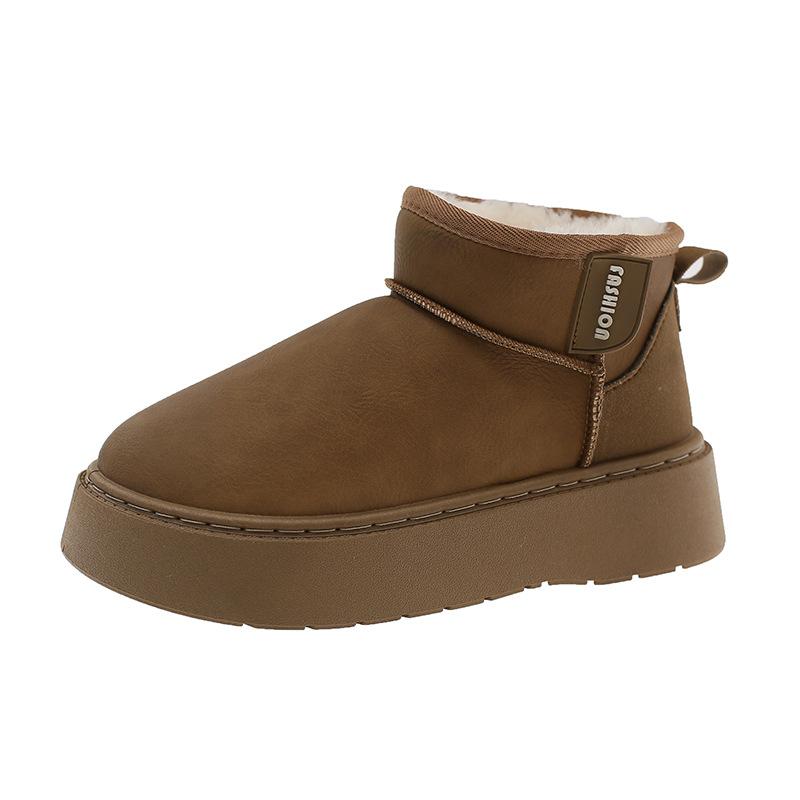 Europäische und amerikanische einfarbige Schneestiefel mit dicker Sohle für Damen Winter 2025 neue Samt-verdickte rutschfeste Schneestiefel Nordöstliche warme Baumwollschuhe