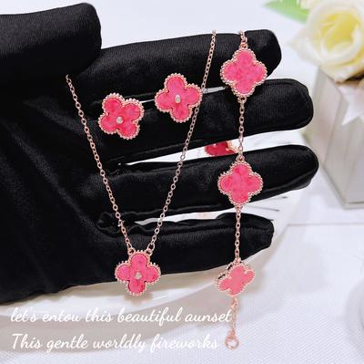 Internet-Berühmtheit Lulu Kleeblatt-Halskette Damen Leichter Luxus Nischen-Design Premium Palisander-Armband Ohrstecker Rosa Diamant-Set