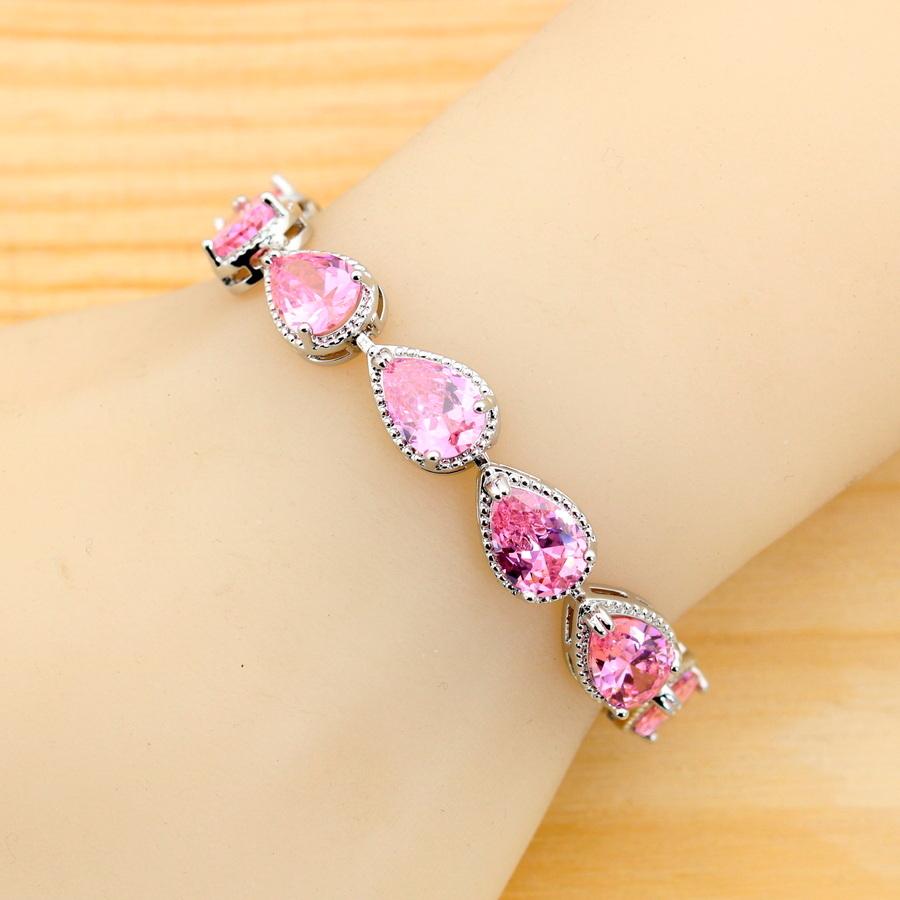 Classic Pink Zirconia Water Drop   Jewelry Sets For Women Earrings Necklace Ring Bracelet Wedding Gift