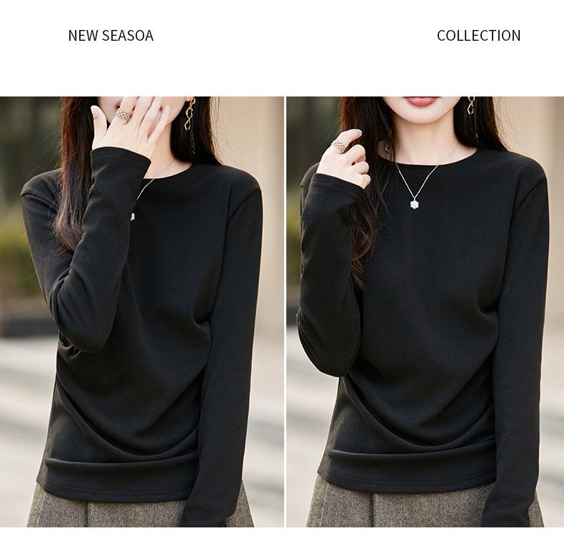 2025 Fall/Winter Women's Round Neck Pleated Double-Sided Fleece Long-Sleeve Knit Top