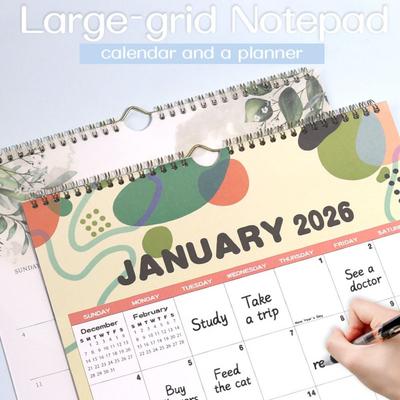 Wire-O-Bindung Tagesplaner Kalender Jan. 2026 - Dez.. 2026 Studie 2026 Wandkalender Faltbar Bunt Hängekalender Büro