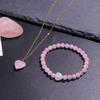 A set of bracelet necklace, natural pink crystal heart-shaped necklace, 6MM bead, natural stone bracelet, Valentine's Day gift