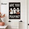 Retro Halloween Decor Wall Sign, Pumpkin Ghost Bathroom Metal Party Ornaments Art Witch Cat Festival Sign for Bar Home Room Vintage Signs