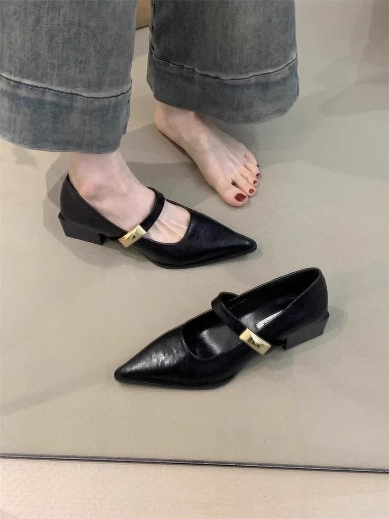Fashion Shoes Woman Flats Shallow Mouth Pointed Toe Dress Comfortable On Heels New Summer Spring Mary Janes Shoes Woman 2025 Pointed Toe
