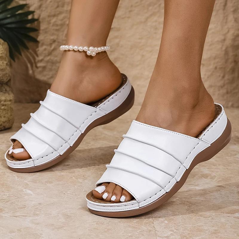 Fashion Leather Platform Sandals Women Shoes Light Plus Size 36-43 Beach Sandles Woman 2025 Summer Wedges Slippers Female Casual Shoes