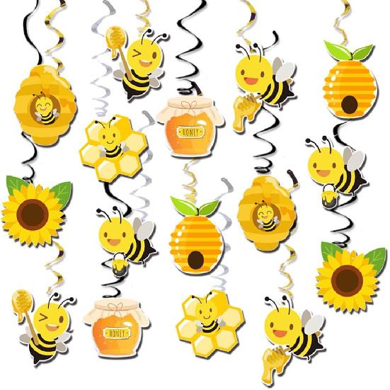 Honey Bumble Bee Hanging Swirl Decorations, 32PCS Bee Party Decorations Foil Ceiling Streamers Honey Bee Themed Birthday Party Baby Shower Gender