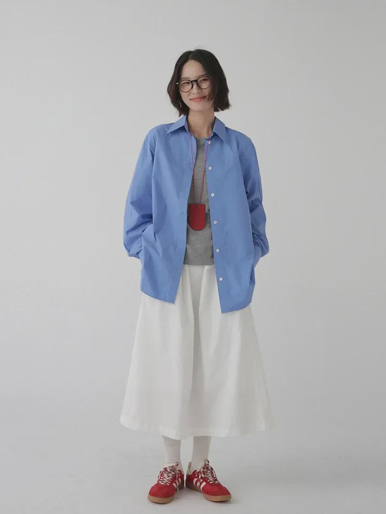 Siyuan 25 Early Spring Light Luxury High-Count Cotton Solid Color Long-Sleeve Silhouette Shirt for Women