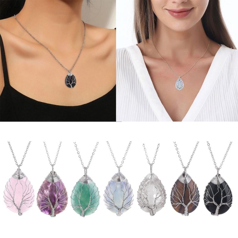 Water Drop Shaped Necklace Pendant Necklace Crystal Stone Jewelry Crystal Stone Material Necklace Jewelry Gift for Women