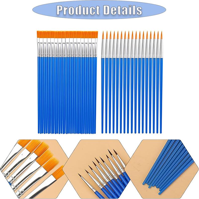 60Pcs Small Paint Brushes with Flat and Round Pointed for Acrylic Oil Watercolor Gouache Face Paint Brushes Small Paint Brushes