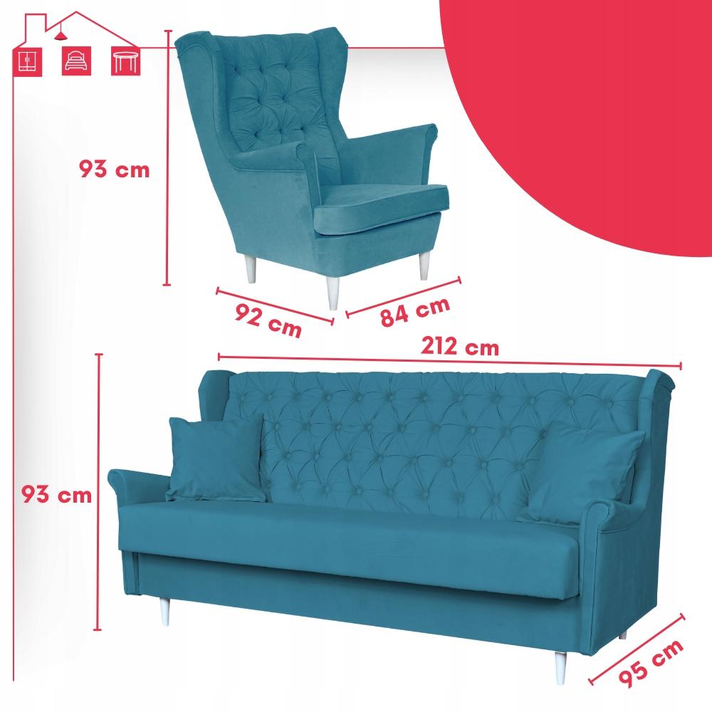 Zestaw mebli wypoczynkowych do salonu sofa 2 fotele NIEBIESKI Family Meble