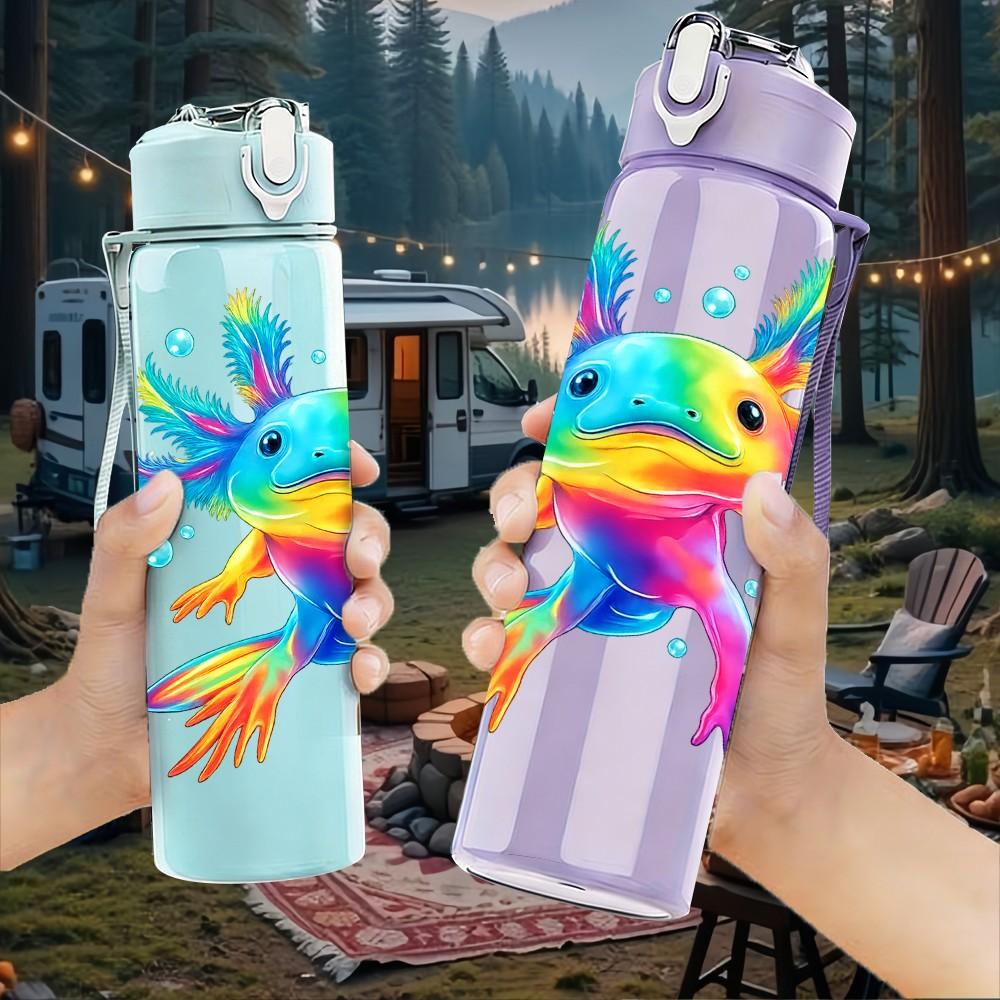 1PC Rainbow Paint Splash Abstract Print 750ml Color Plastic Sports Water Bottle Leakproof Flip Straw Lid Suitable for Sports Office Home Use