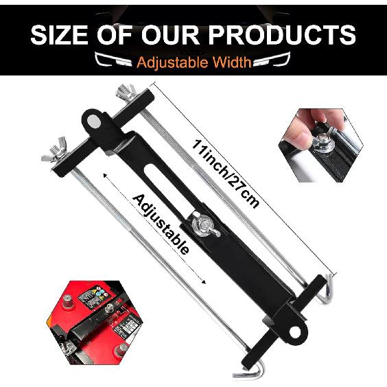 Adjustable Battery Hold Down, Premium Stainless Steel Battery Crossbar With 11 Inches/ 27 Cm J Bolts, Universal Rust-Resistant Battery Tie Down