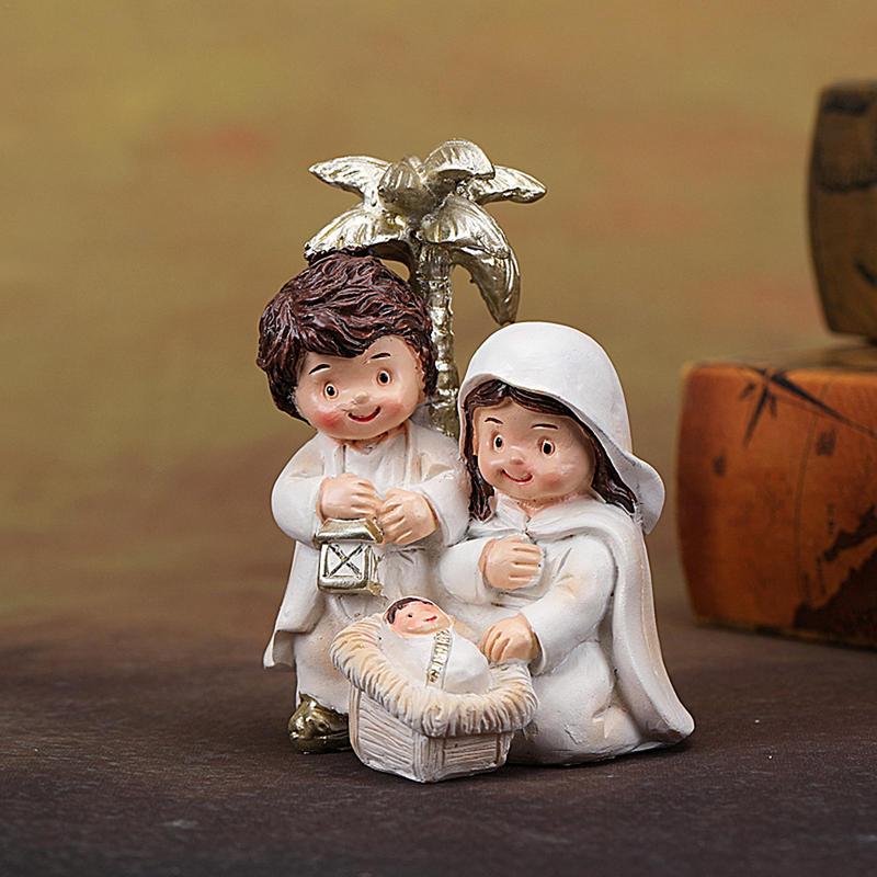 Christmas Nativity Statue Resin Small Manger Scene Set Collectible Figurines Jesus Birth Decorations for Desk Window Decoration
