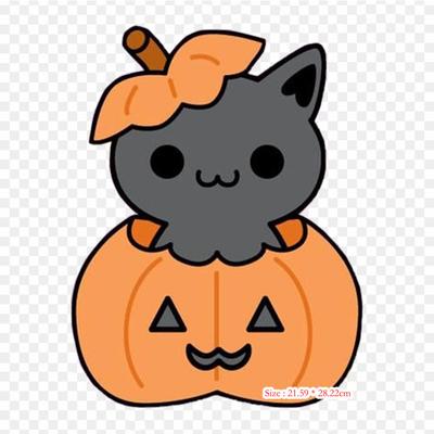 Halloween Jack O' Lantern Cat Iron On Heat Transfer Printing Vinyl Patches Sticker for Clothes DIY Appliques Washable Patches