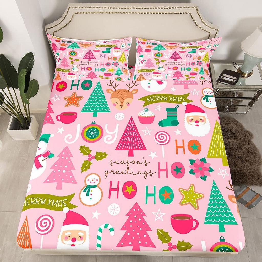 Christmas-Themed Pattern Mattress Three-Piece Digital Printing Mattress Bedding Set Adult Children