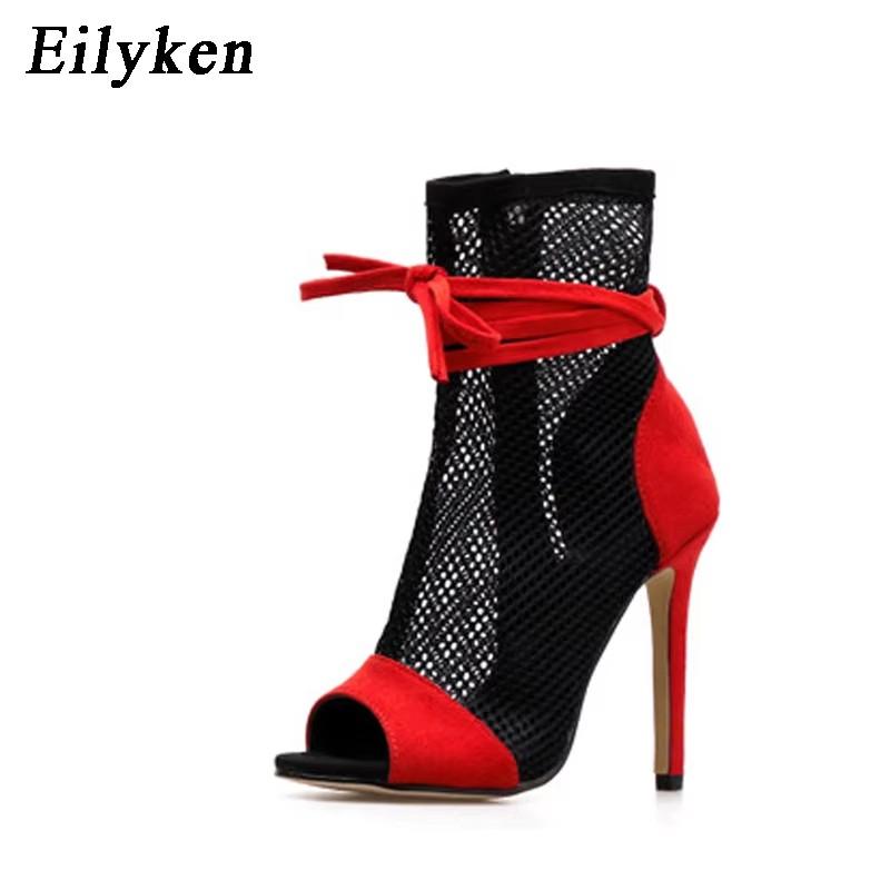 Fashion Eilyken Sexy Peep Toe Stiletto Heels Women's Sandals Party Zipper ANKLE Boots Club Strippers Shoes Sandalias De Mujer
