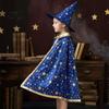Breathable Holiday Performance Cape Kids Wizard Cloak with Hat for Boys Girls, Halloween Witch Star Pattern Costume Prop Party Cosplay Outfit,
