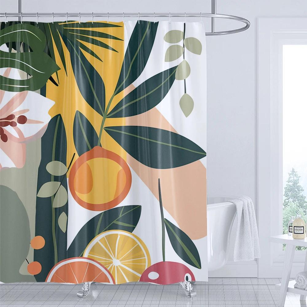 

Artistic Abstract Plants Plant With Floral Bathroom Decoration Shower Curtain 180*180Cm With Hooks Home Decoration Curtain W60H190(CM)-1 Pcs