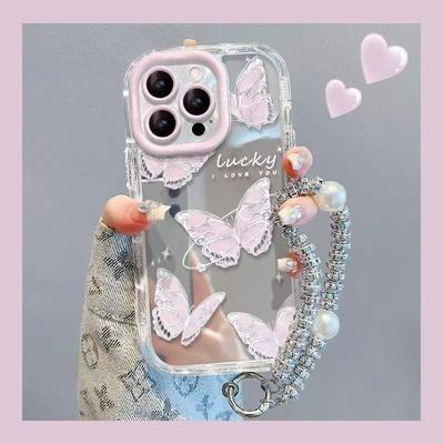 Five Butterfly Pink Is Suitable for iPhone 16 Plus iPhone 15 Cases, 14/13/12 Pro Max/XR Drop-proof